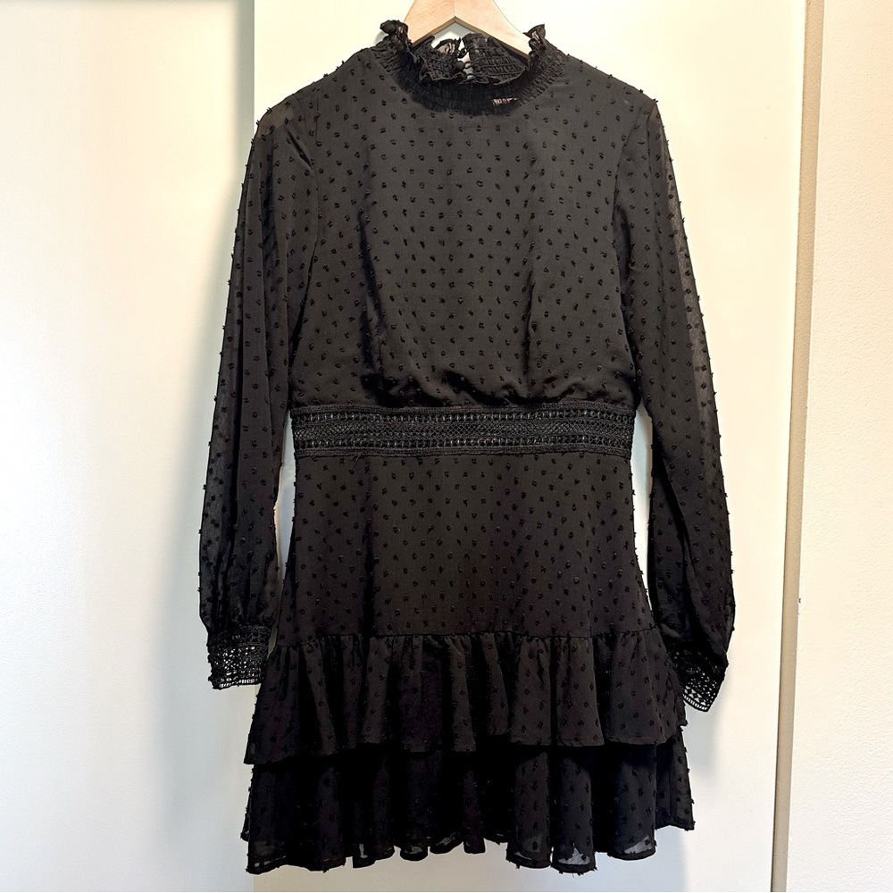 Black Long Sleeve Mini Dress - Size 8